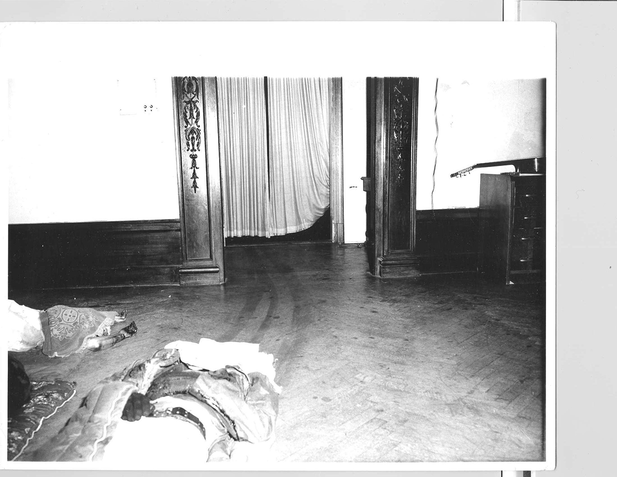 Blood stains show how List dragged the body of John Jr. into the ballroom.
